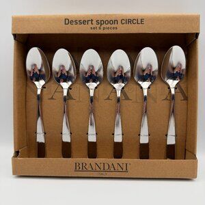 Brandani Dessert Spoon CIRCLE Set 6 Pieces Stainless Steel Hotel Collection NIP